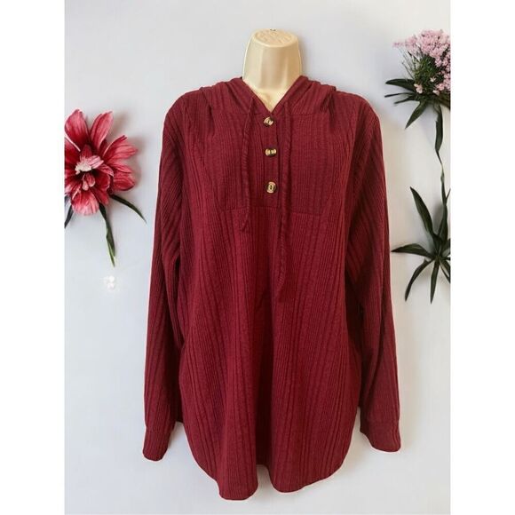 Cure Hooded Top Ribbed Burgundy Women’s Size 3XL - Picture 1 of 9